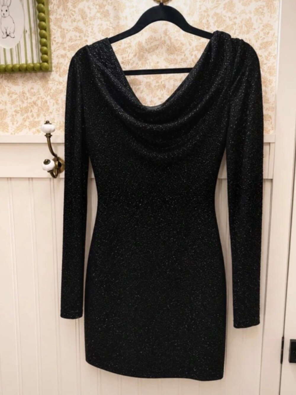 Emerald Sundae Black Sparkly Cocktail Dress | Size Medium | Rhinestone Neckline - Picture 2 of 3